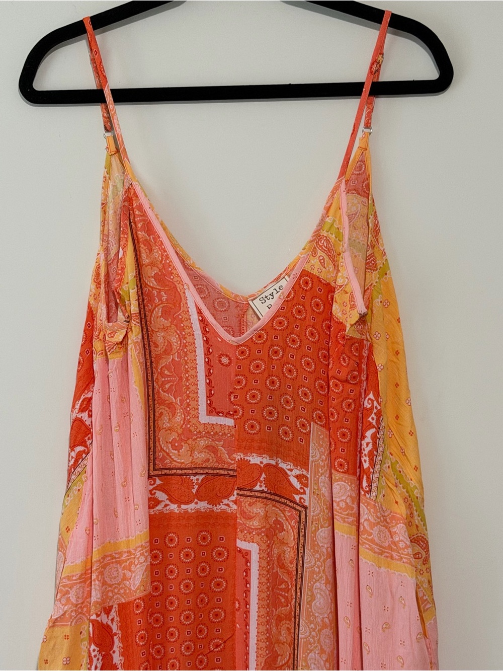 Style Rack Coral, Orange, Pink & Yellow Patchwork Maxi Slip Dress - Picture 4 of 9